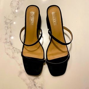 Therapy Black Minimalist Strap Block Heels